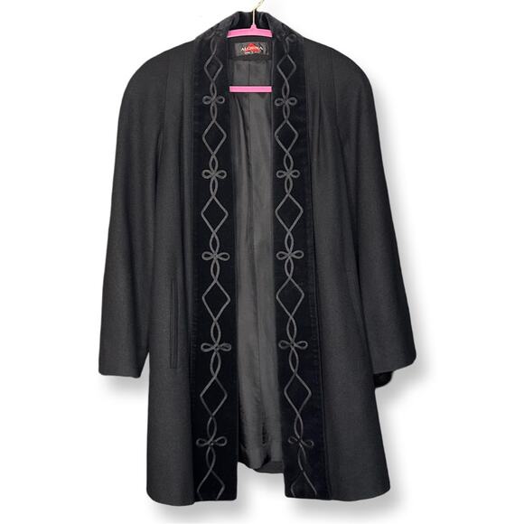 Alorna Vintage Black Coat With Embroidered Trim - Picture 2 of 7
